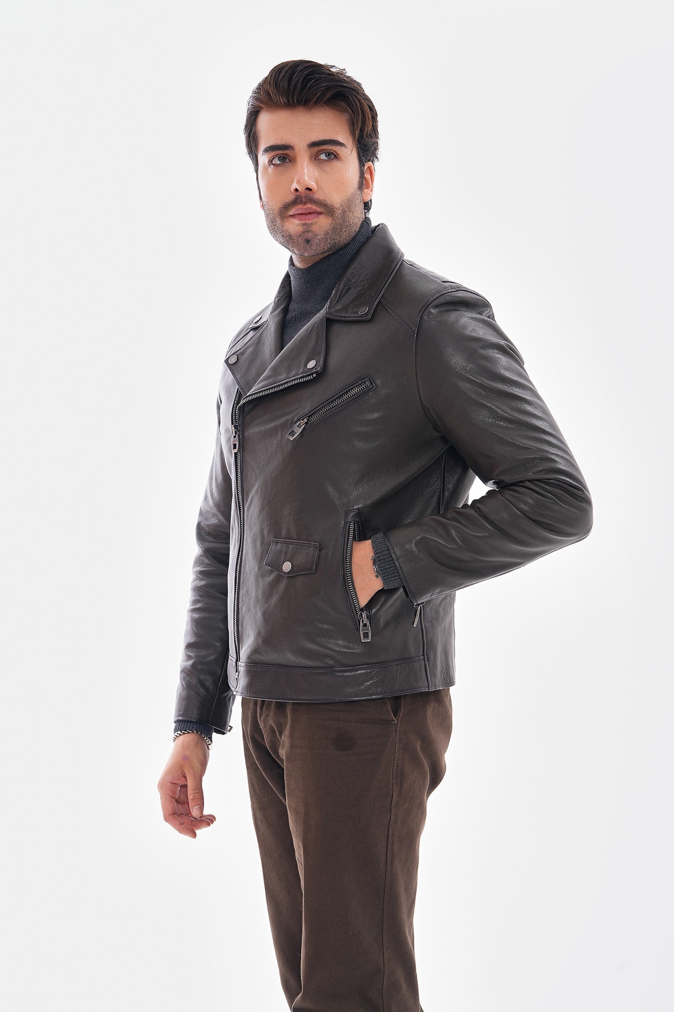 The Volt Textured Charcoal Leather Jacket All New