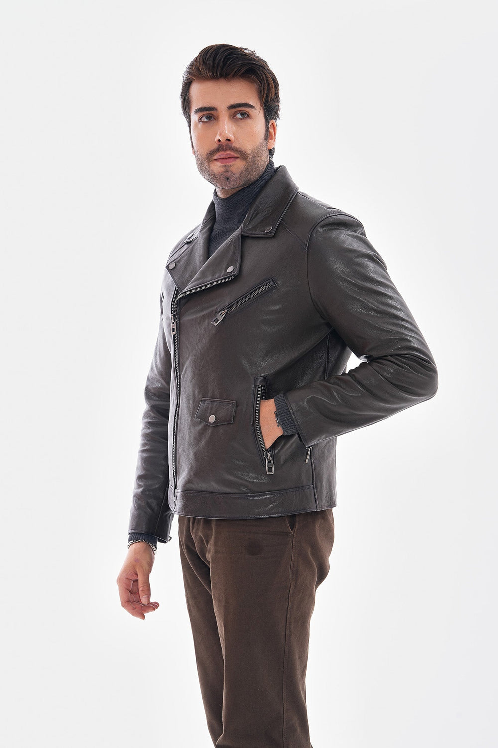 The Volt Textured Charcoal Leather Jacket All New