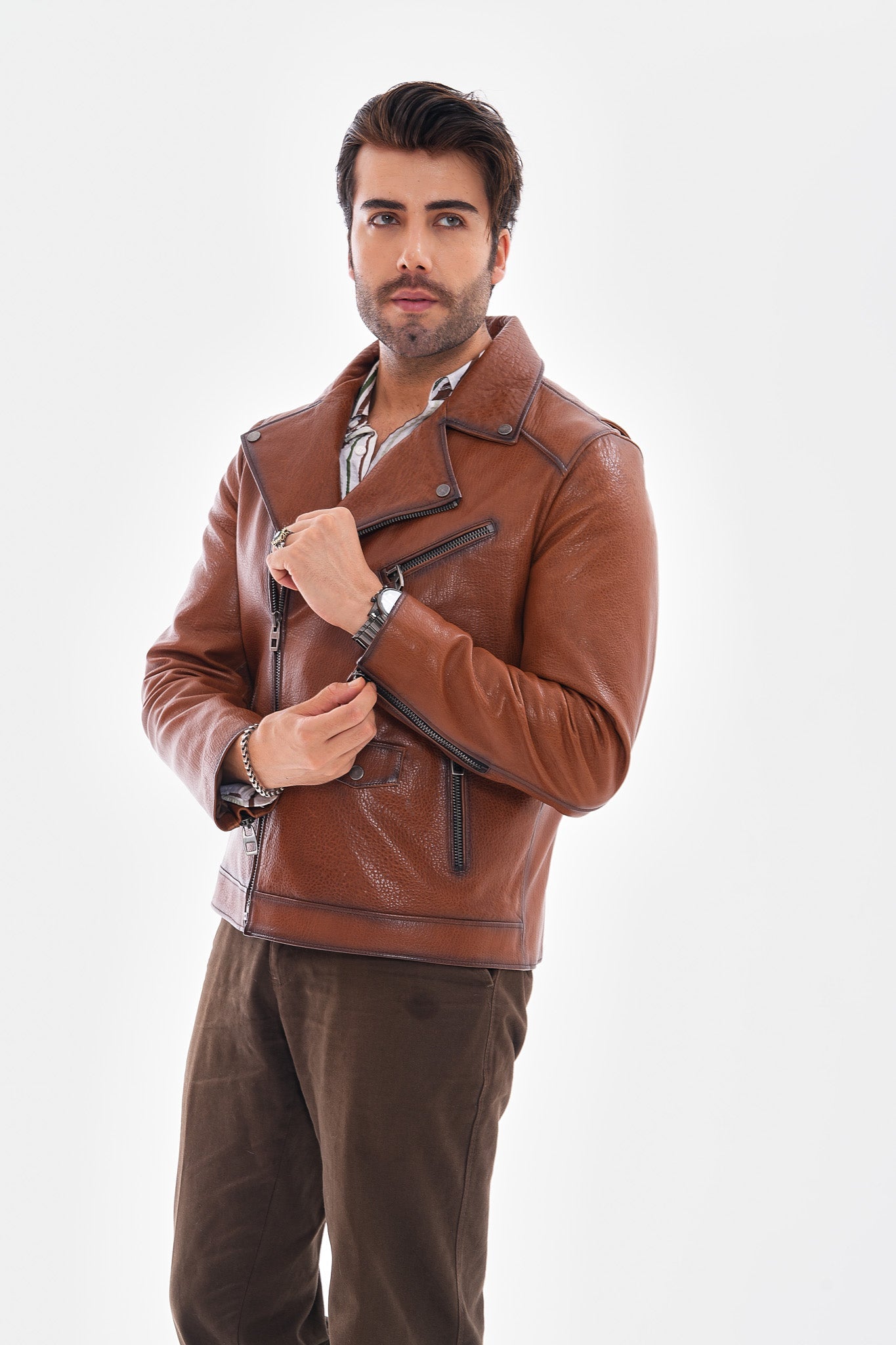 The Volt Textured Tan Leather Jacket Universal Fit