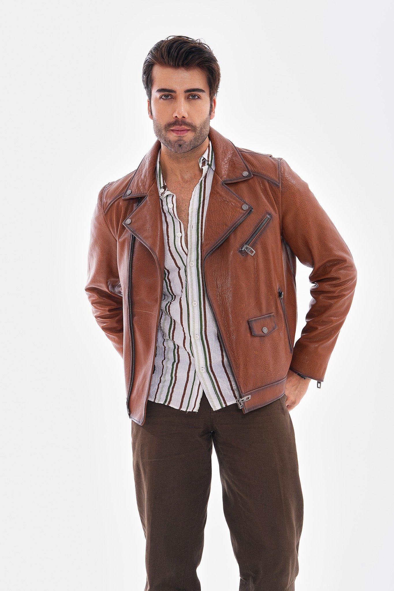 The Volt Textured Tan Leather Jacket Universal Fit