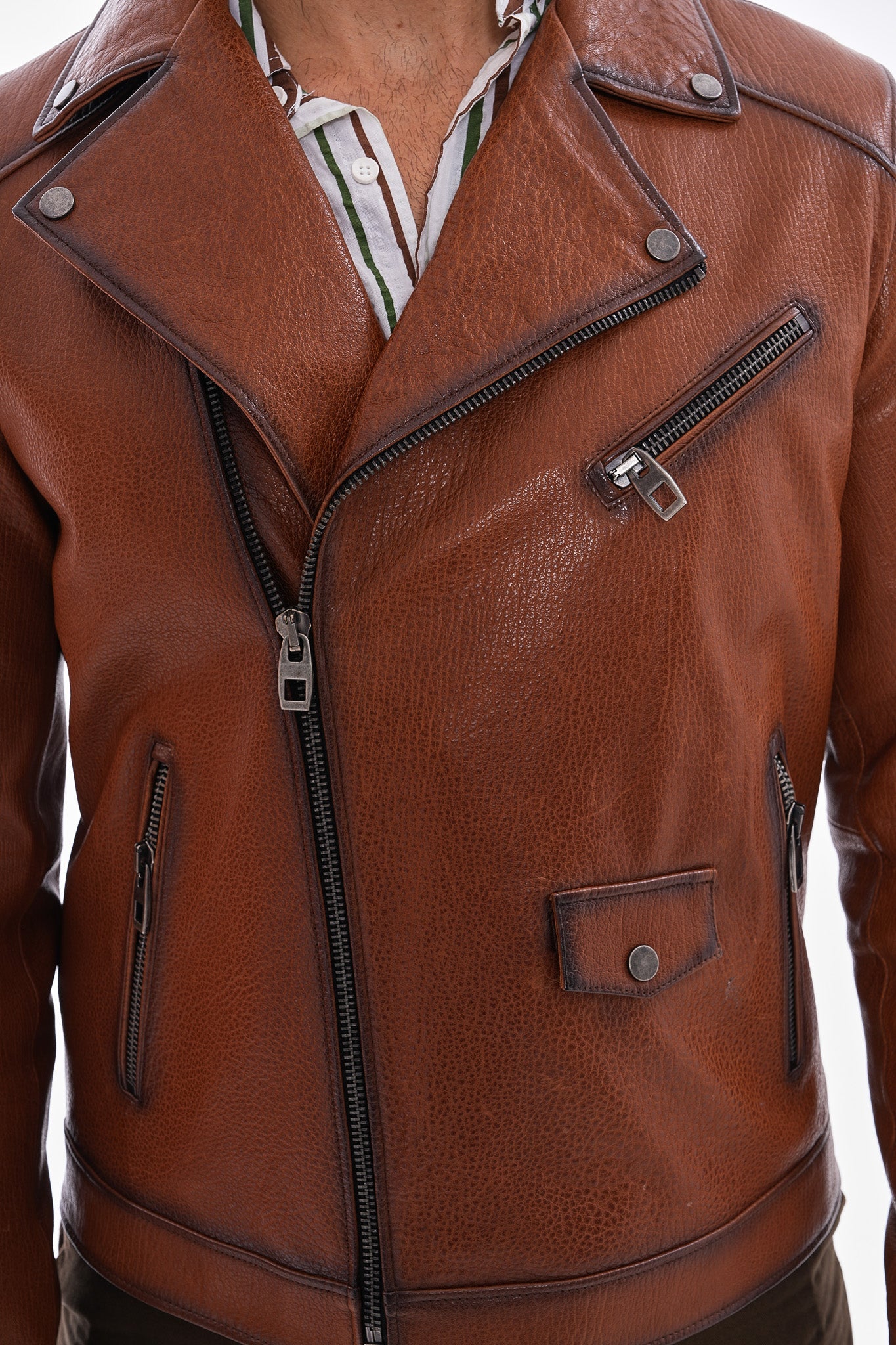 The Volt Textured Tan Leather Jacket Universal Fit