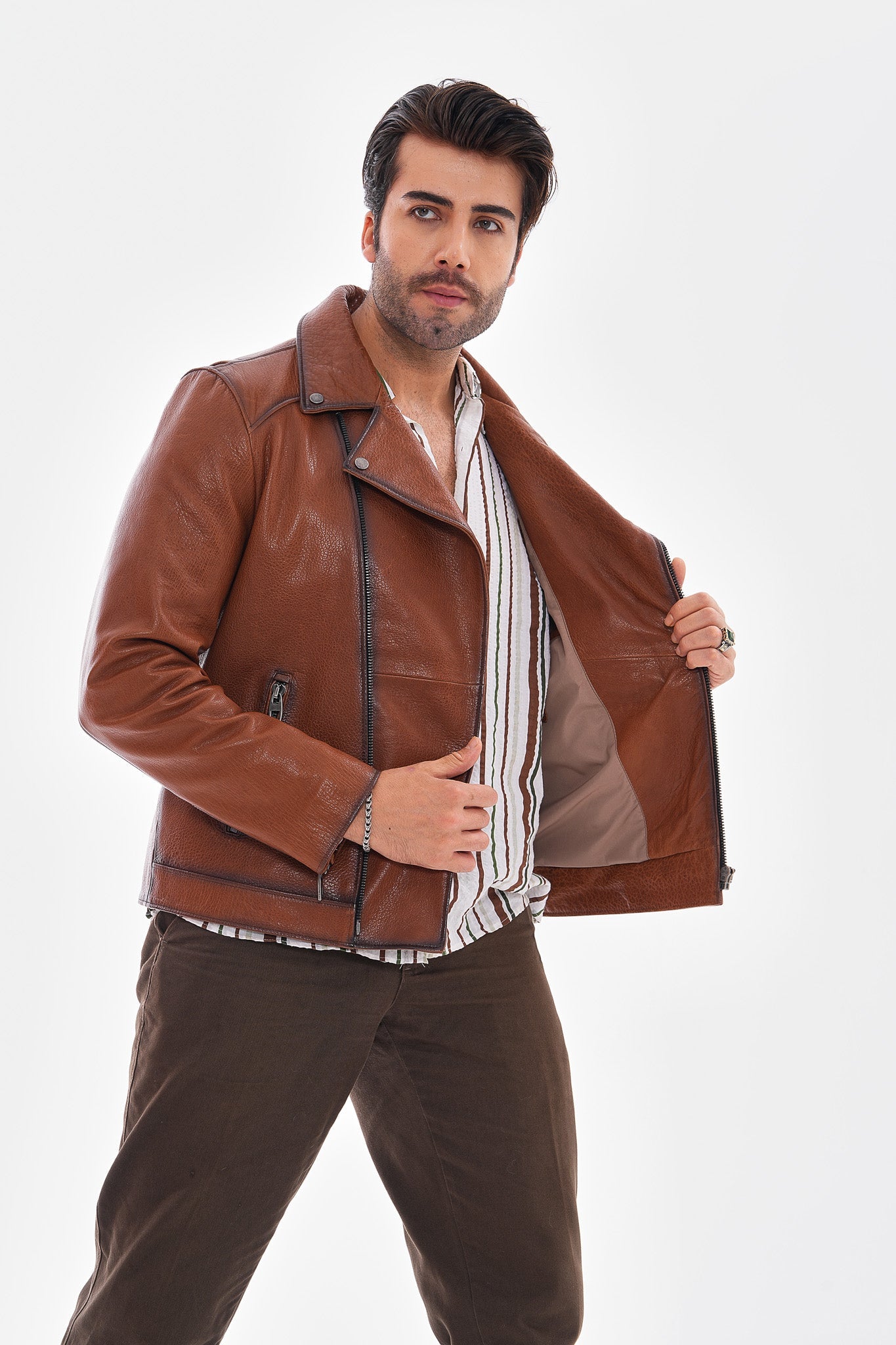 The Volt Textured Tan Leather Jacket Universal Fit