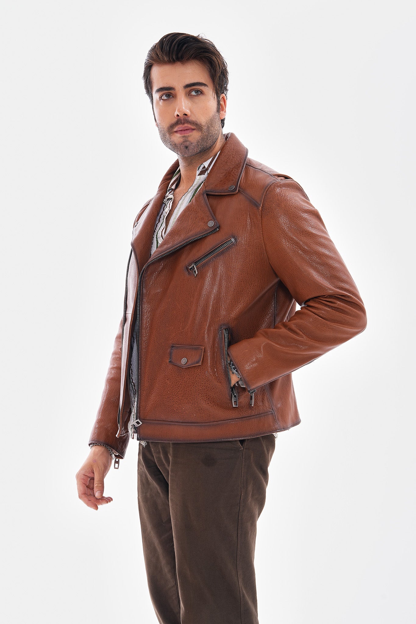 The Volt Textured Tan Leather Jacket Universal Fit