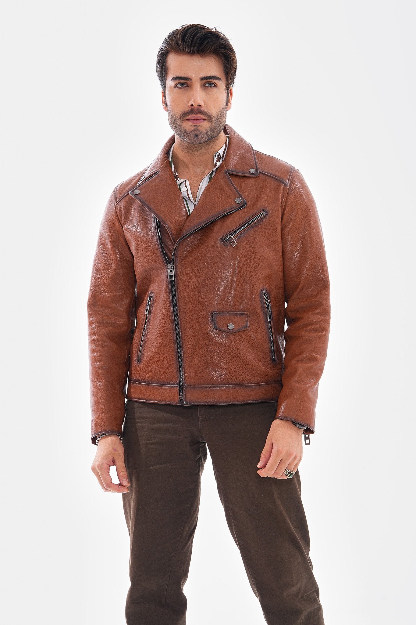 The Volt Textured Tan Leather Jacket Universal Fit
