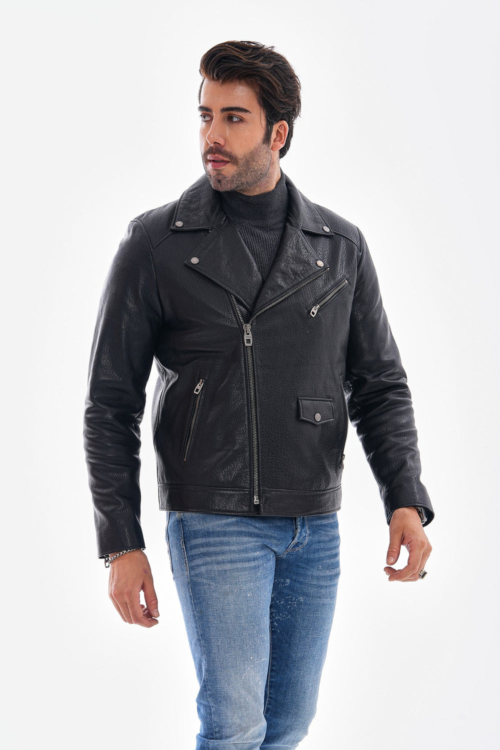The Volt Textured Black Leather Jacket Fine Craftsmanship