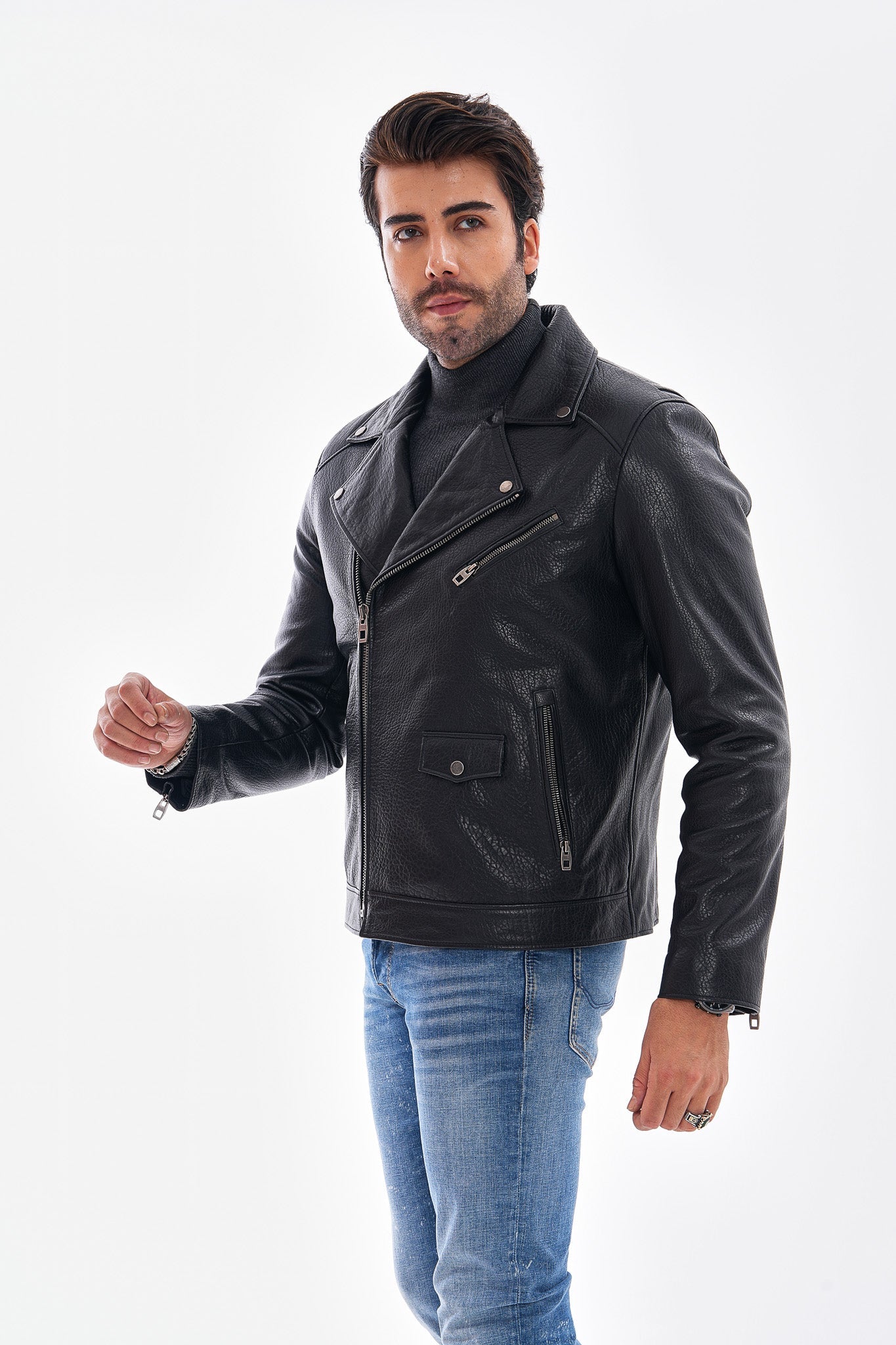 The Volt Textured Black Leather Jacket Fine Craftsmanship