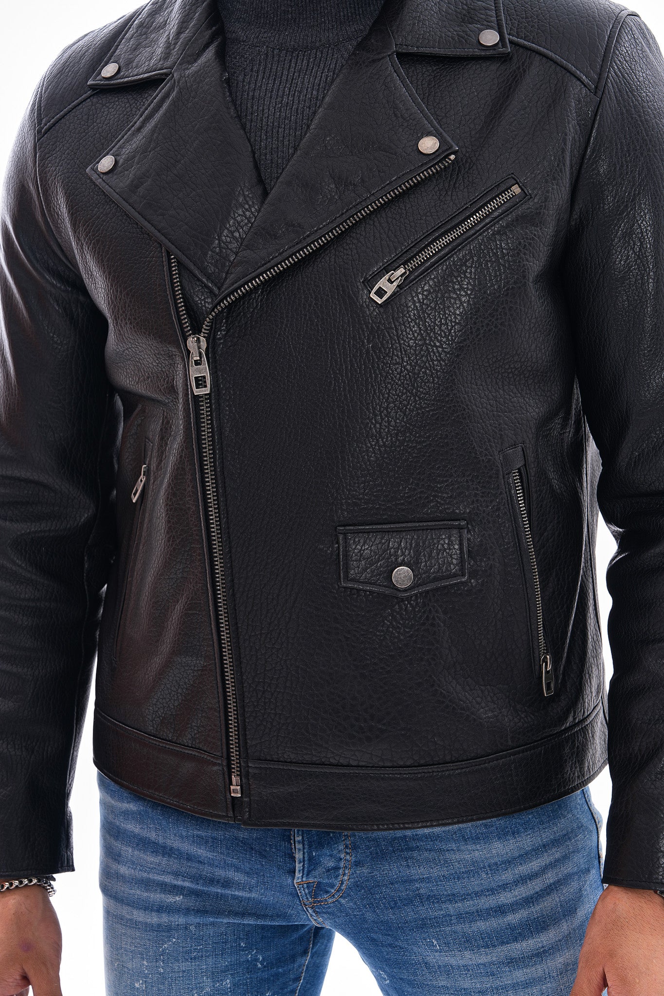 The Volt Textured Black Leather Jacket Fine Craftsmanship