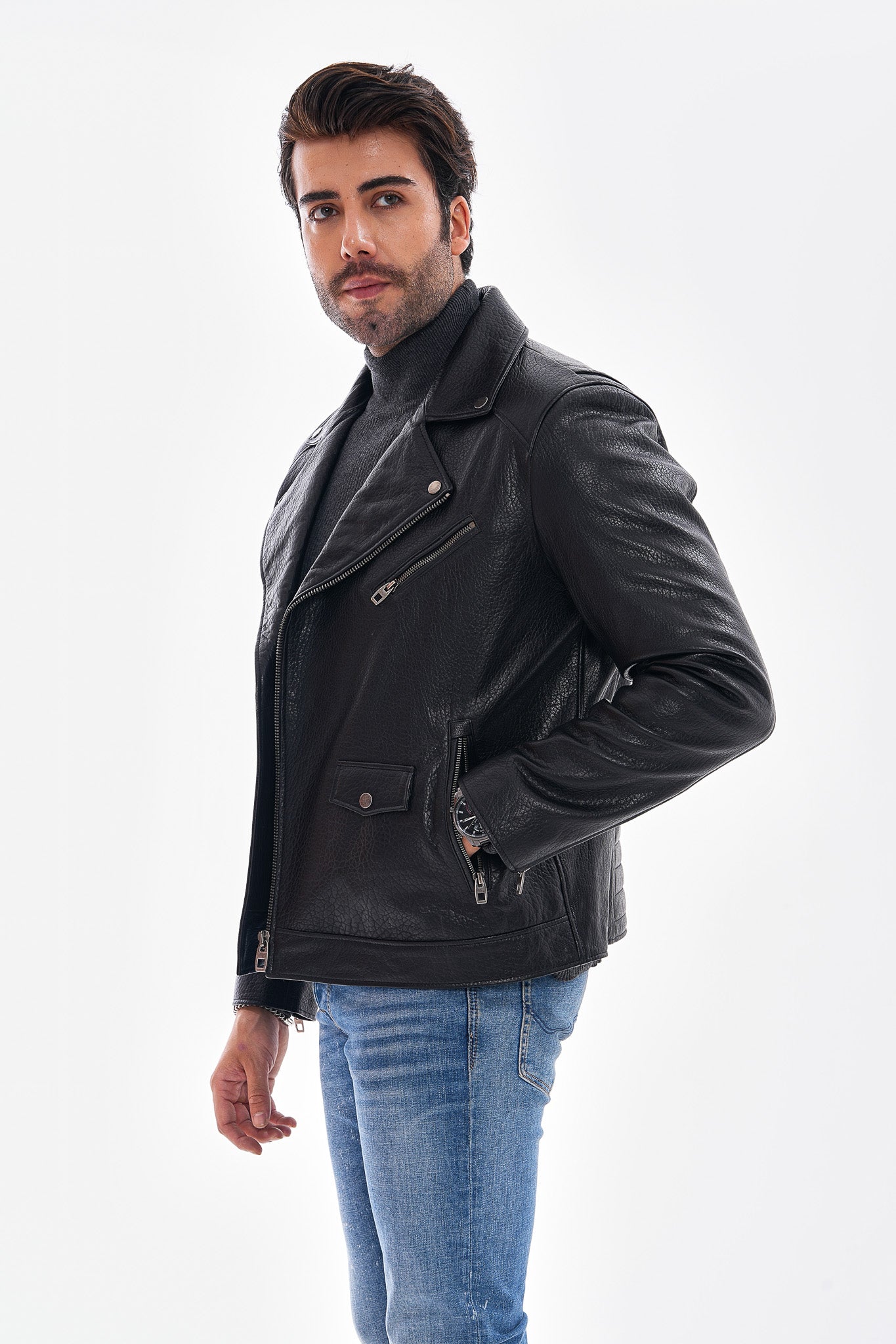 The Volt Textured Black Leather Jacket Fine Craftsmanship