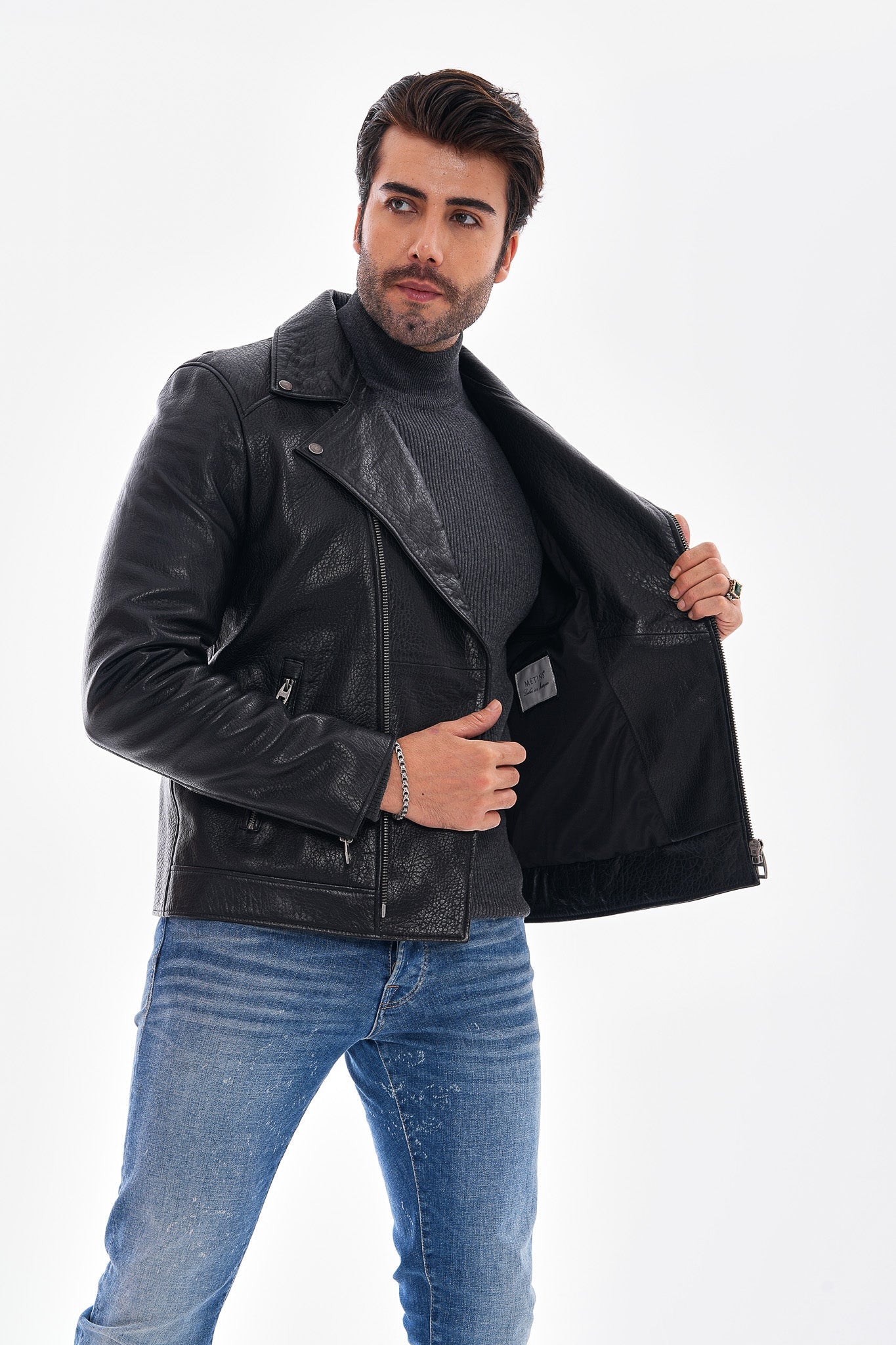 The Volt Textured Black Leather Jacket Fine Craftsmanship