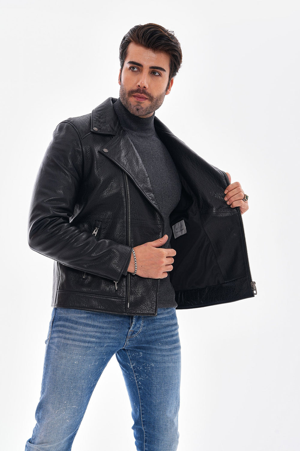 The Volt Textured Black Leather Jacket Fine Craftsmanship