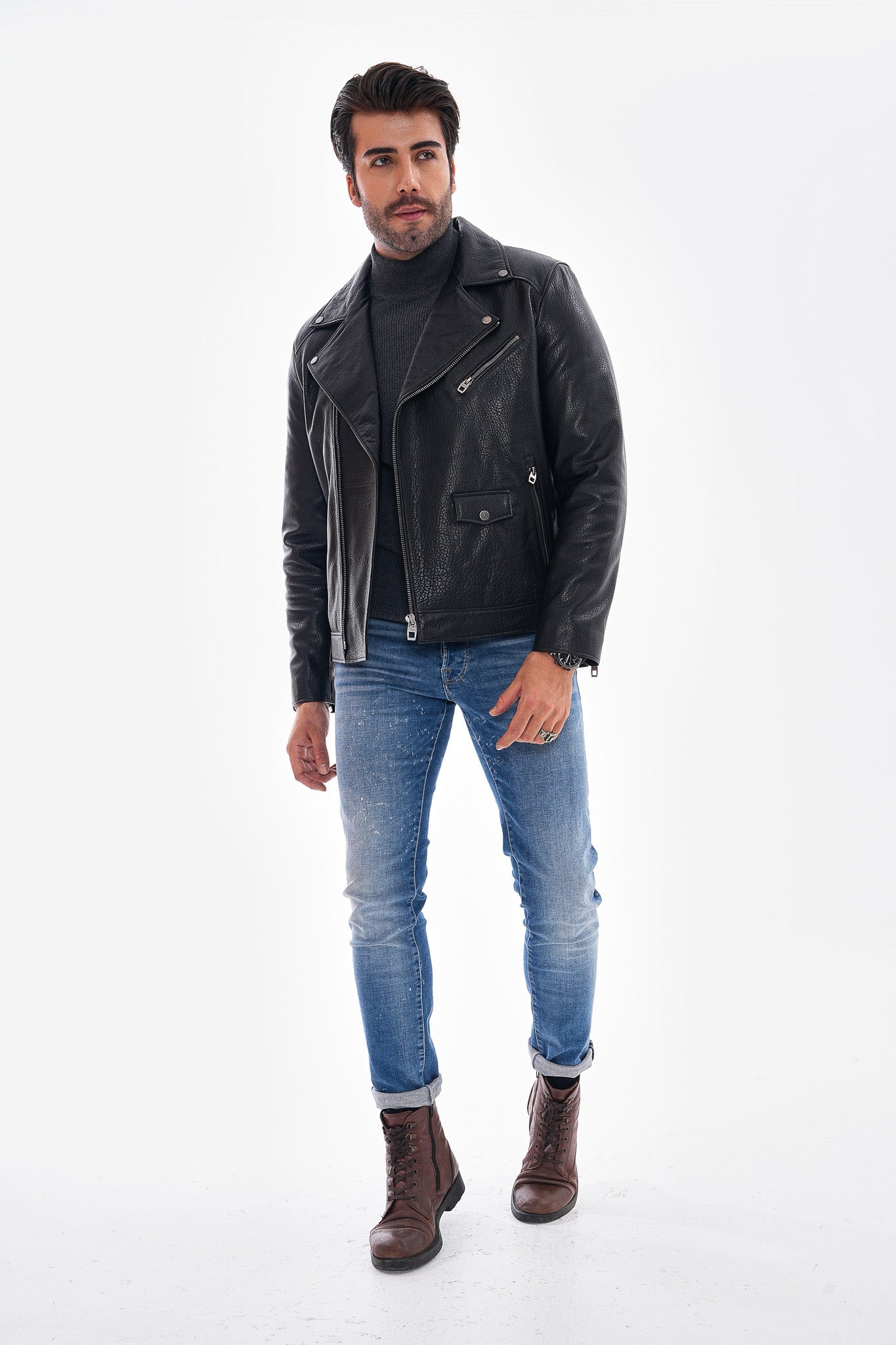 The Volt Textured Black Leather Jacket Fine Craftsmanship