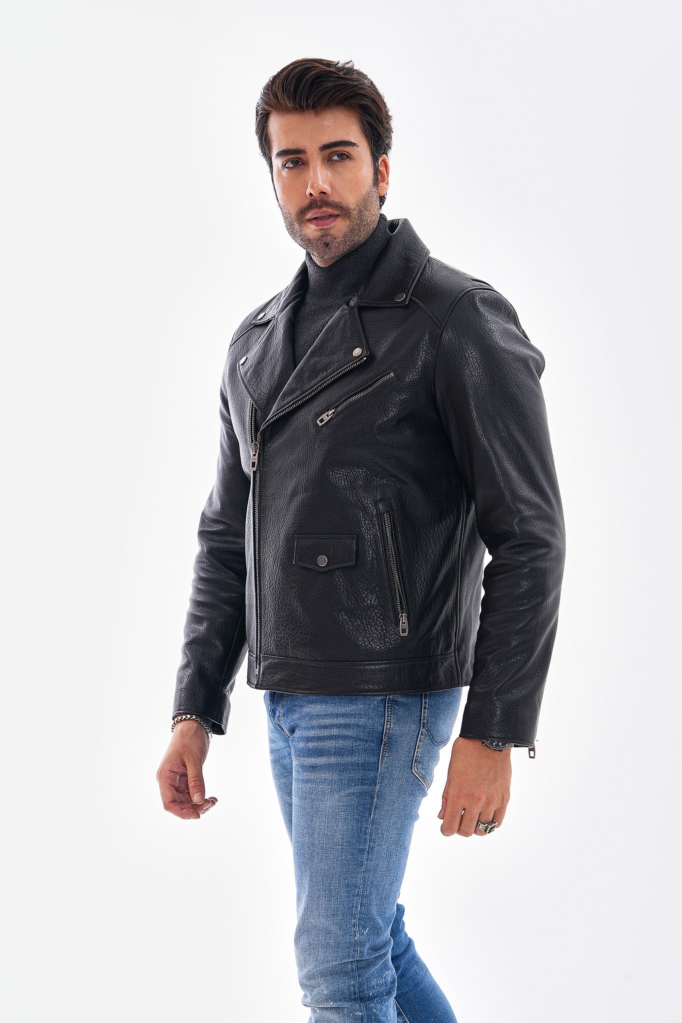 The Volt Textured Black Leather Jacket Fine Craftsmanship