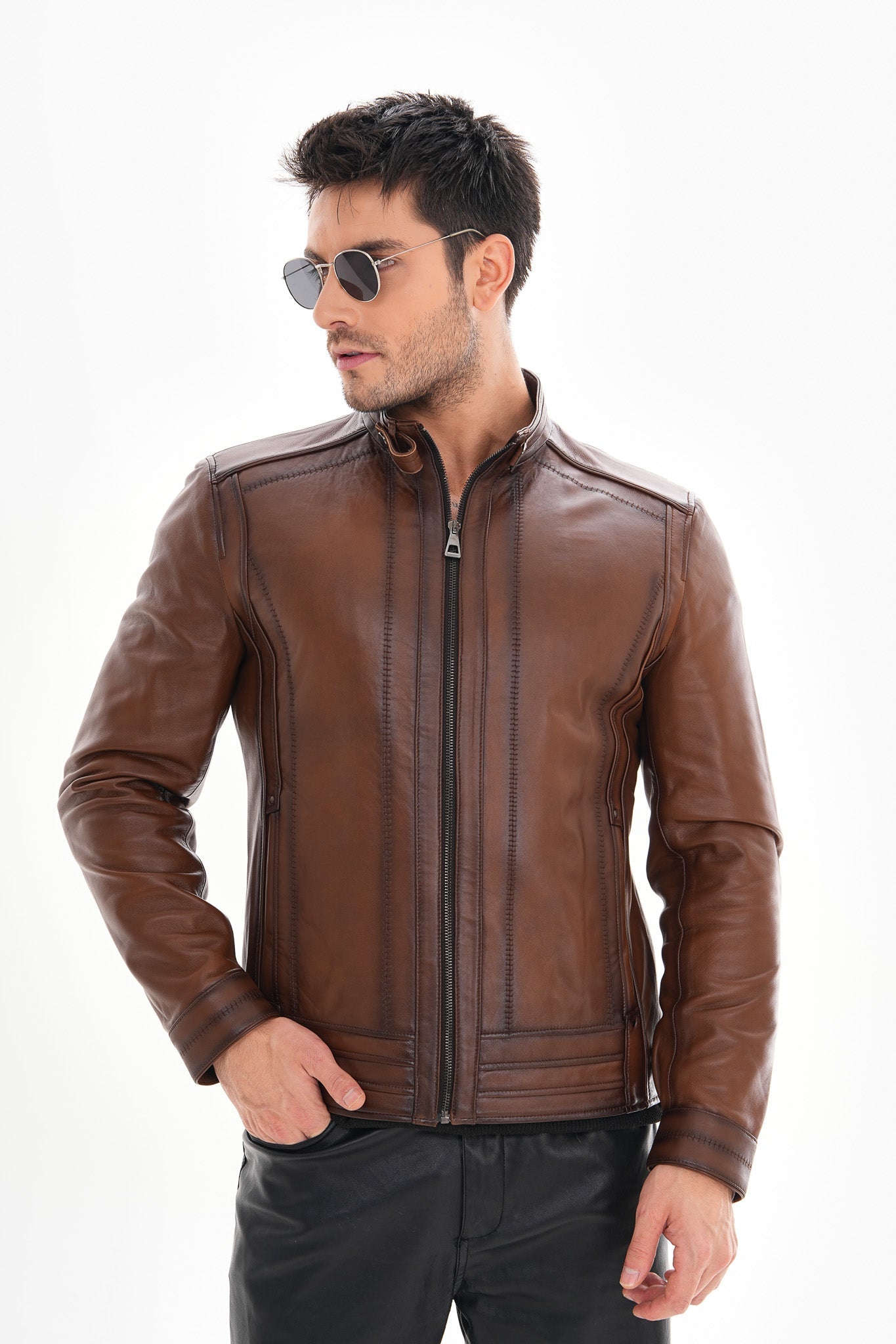 The Arezzo Brown Leather Jacket On Sale