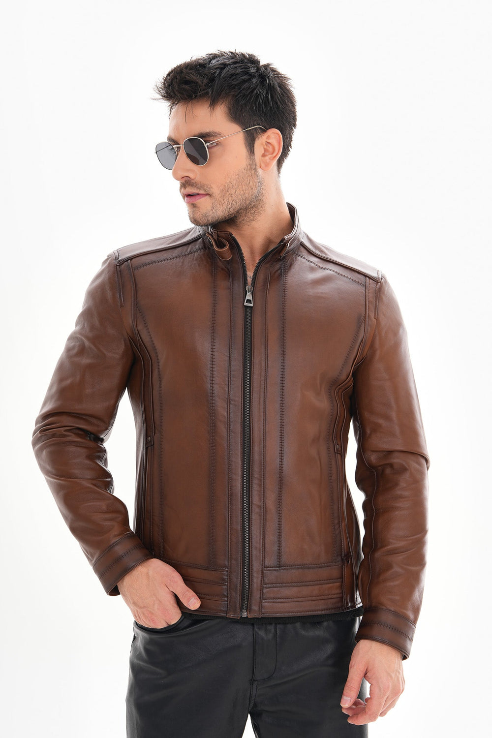 The Arezzo Brown Leather Jacket On Sale