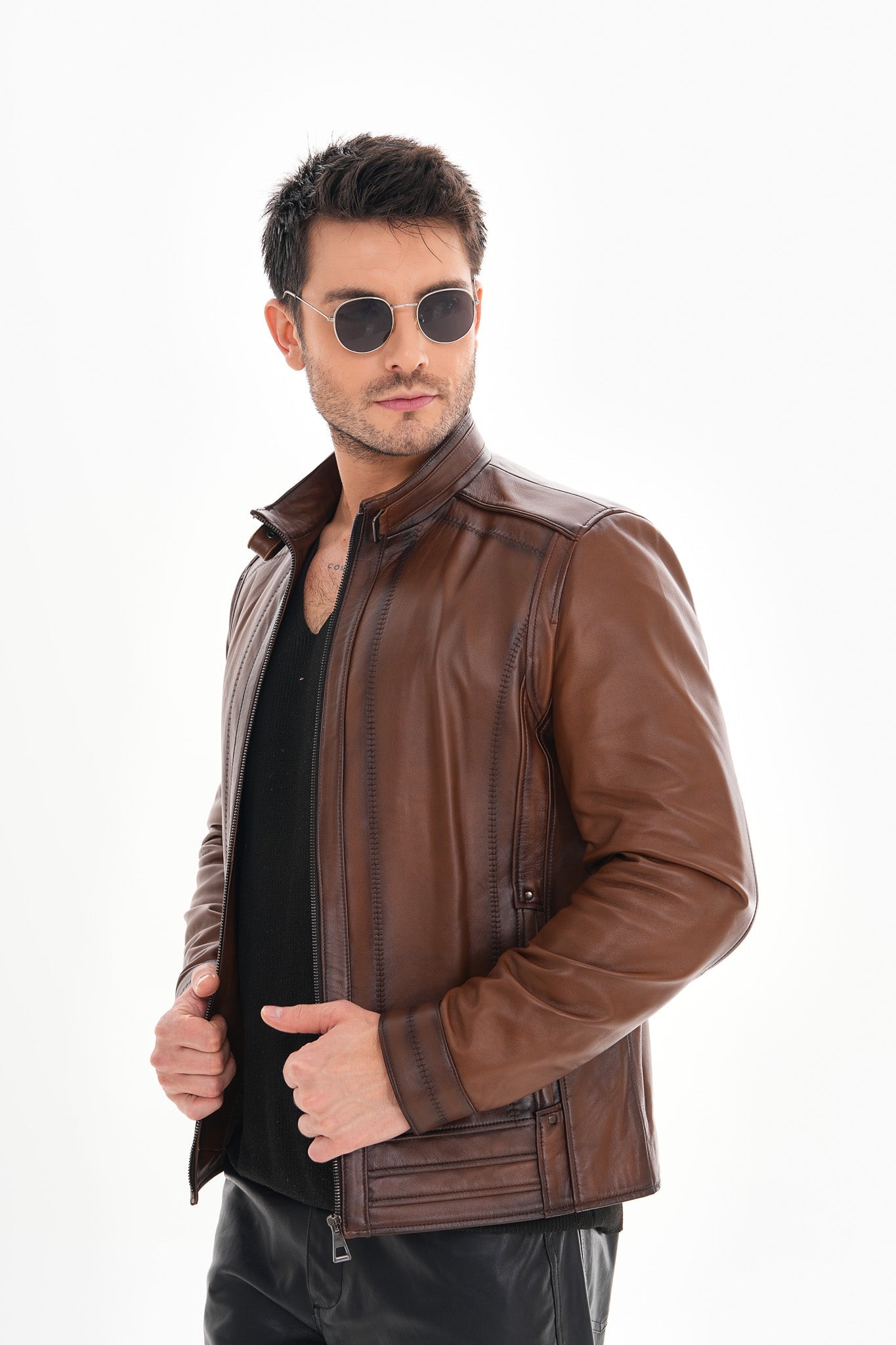 The Arezzo Brown Leather Jacket On Sale