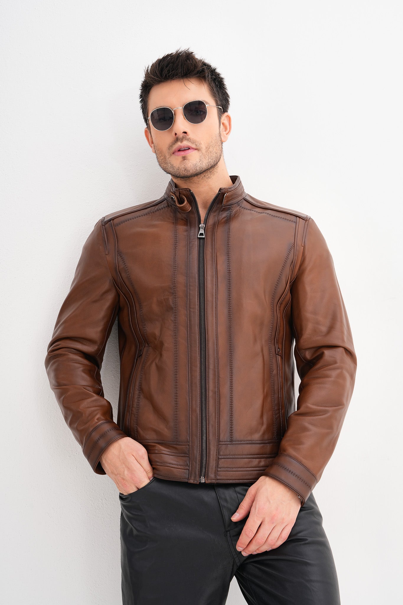 The Arezzo Brown Leather Jacket On Sale