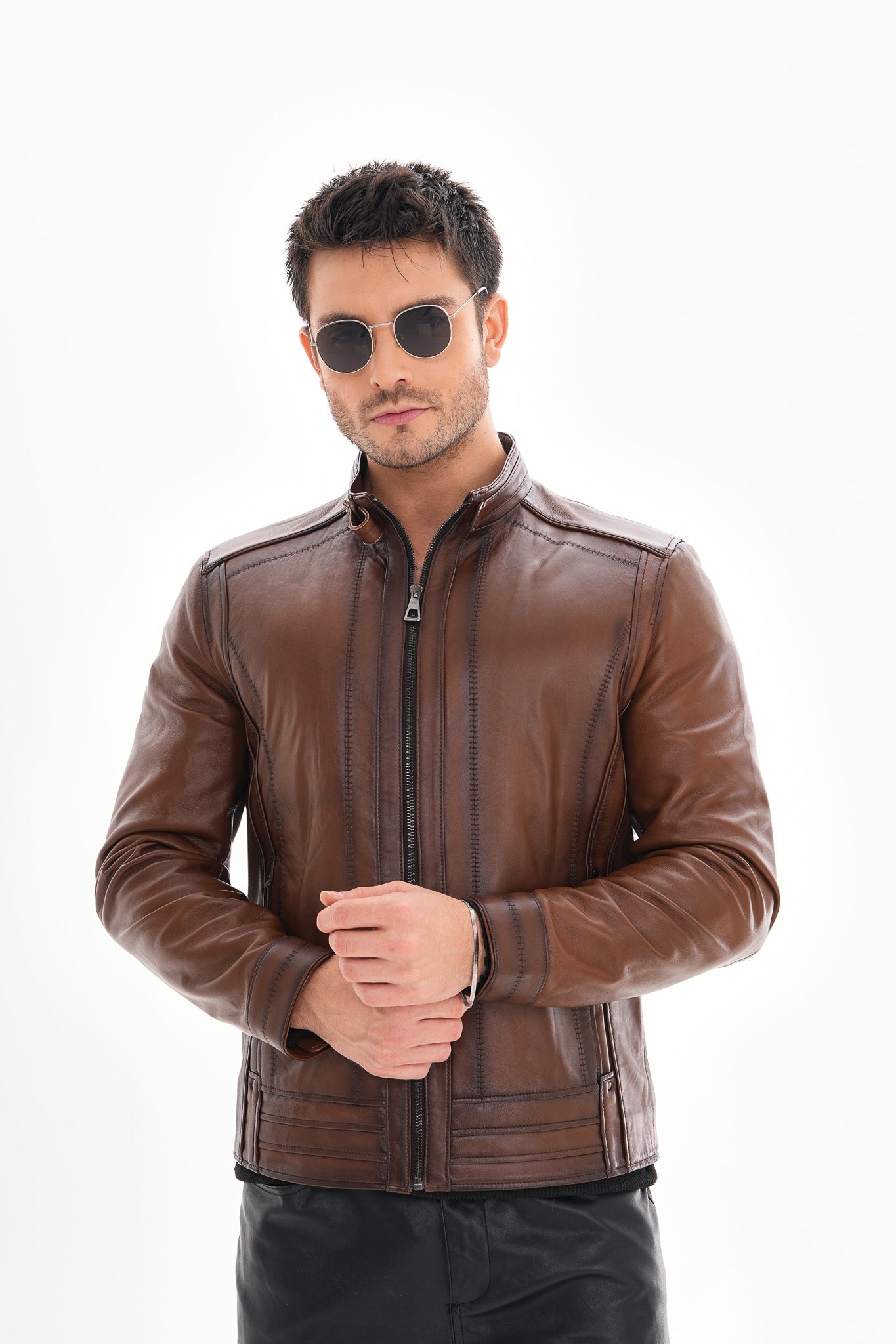 The Arezzo Brown Leather Jacket On Sale