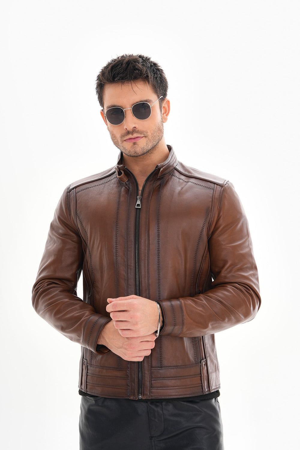 The Arezzo Brown Leather Jacket On Sale