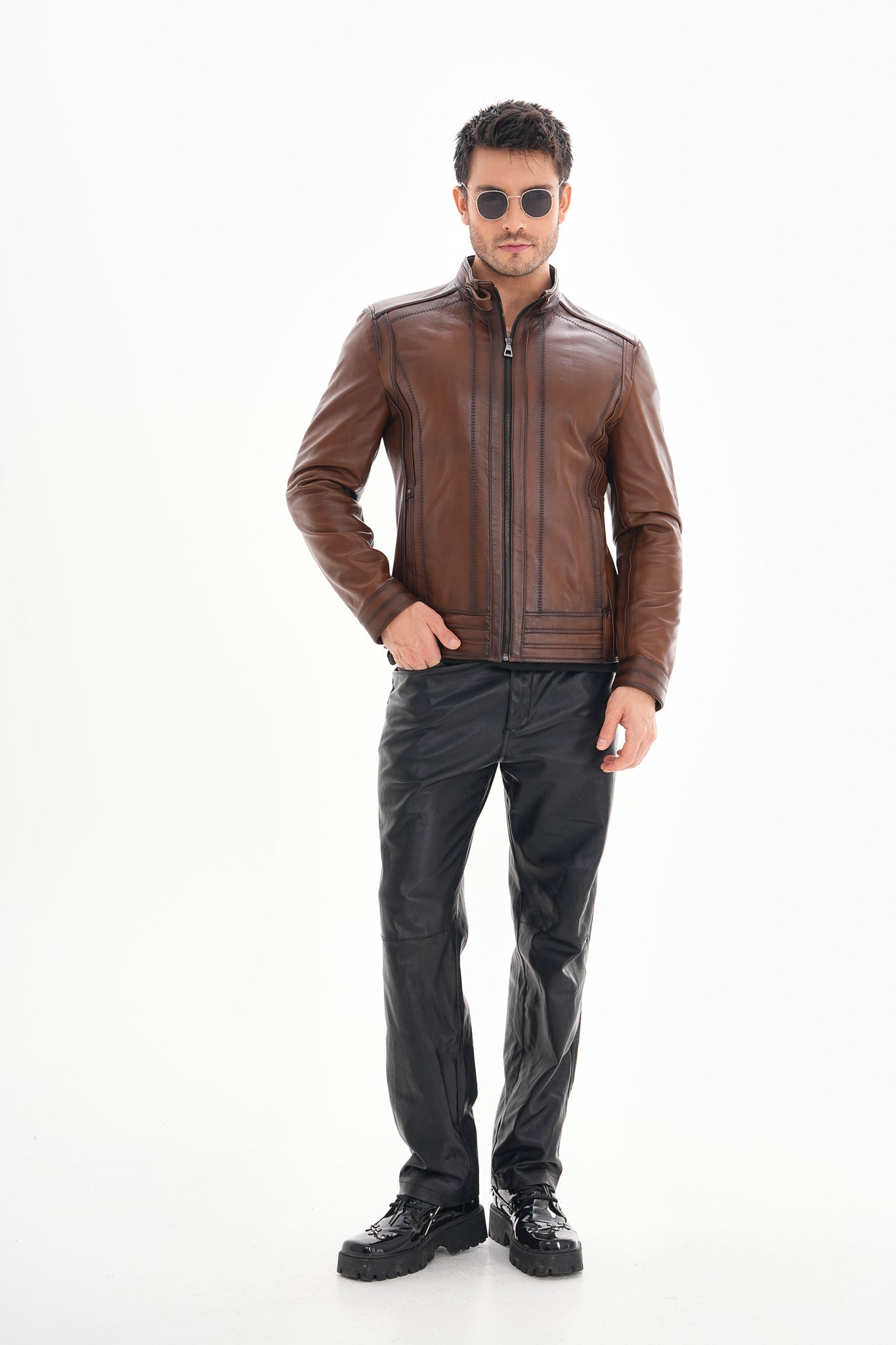 The Arezzo Brown Leather Jacket On Sale