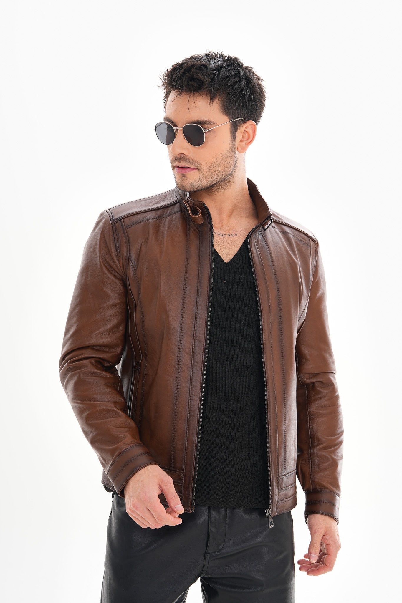 The Arezzo Brown Leather Jacket On Sale