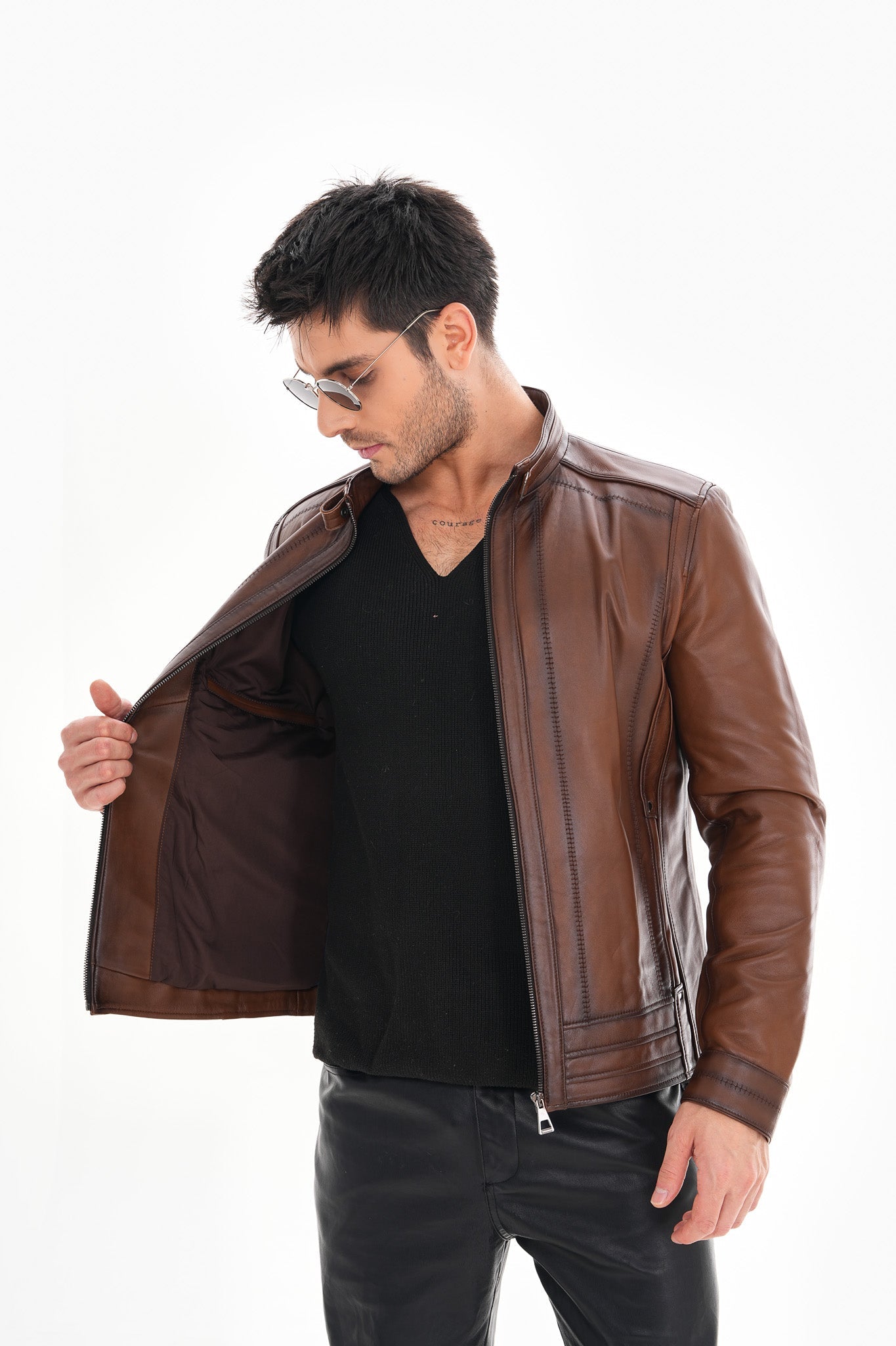 The Arezzo Brown Leather Jacket On Sale