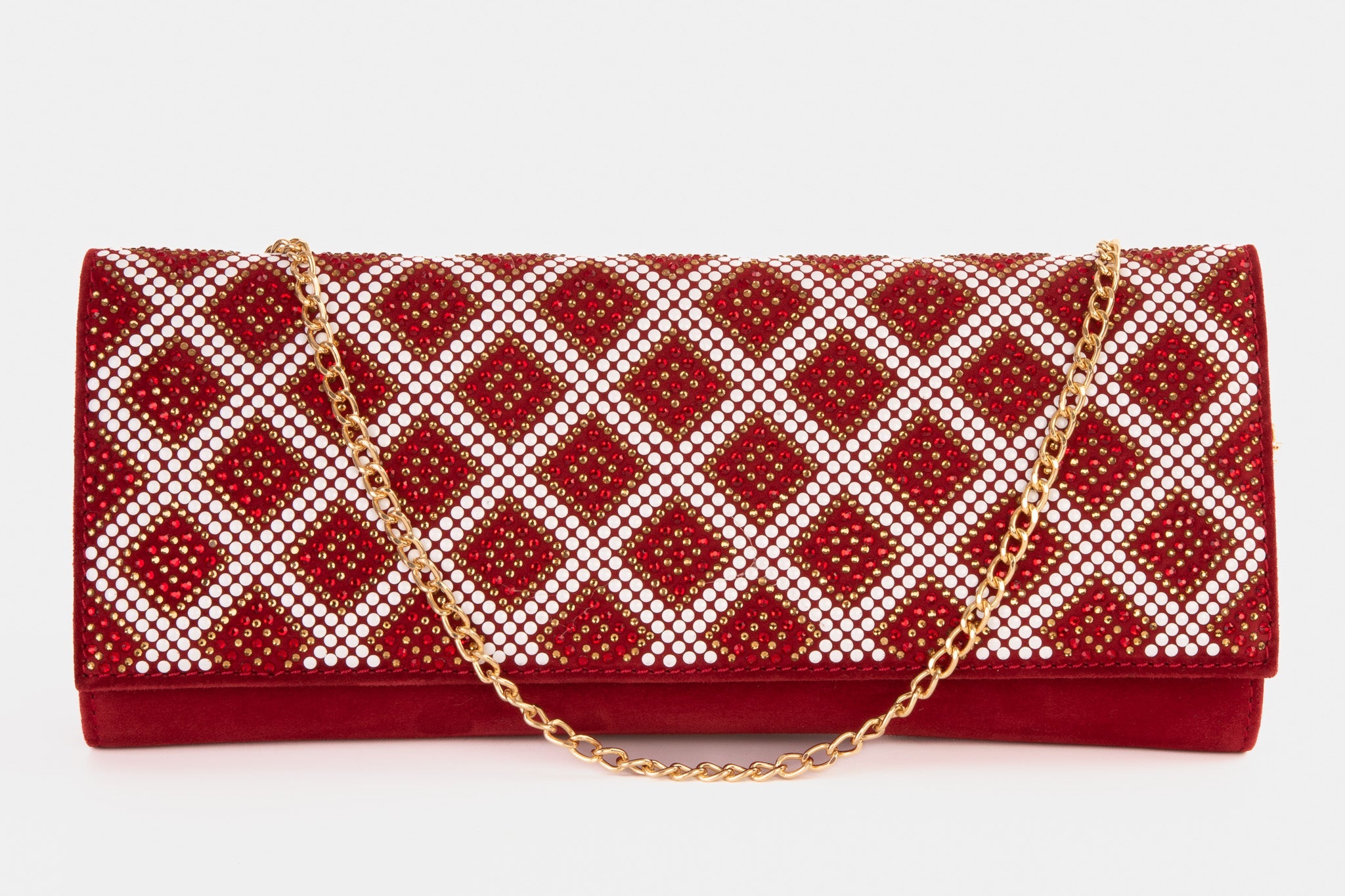 The Nampula Red Glitter Suede Leather Clutch On Sale