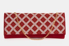 The Nampula Red Glitter Suede Leather Clutch On Sale