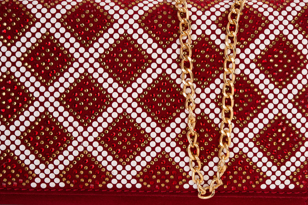 The Nampula Red Glitter Suede Leather Clutch On Sale