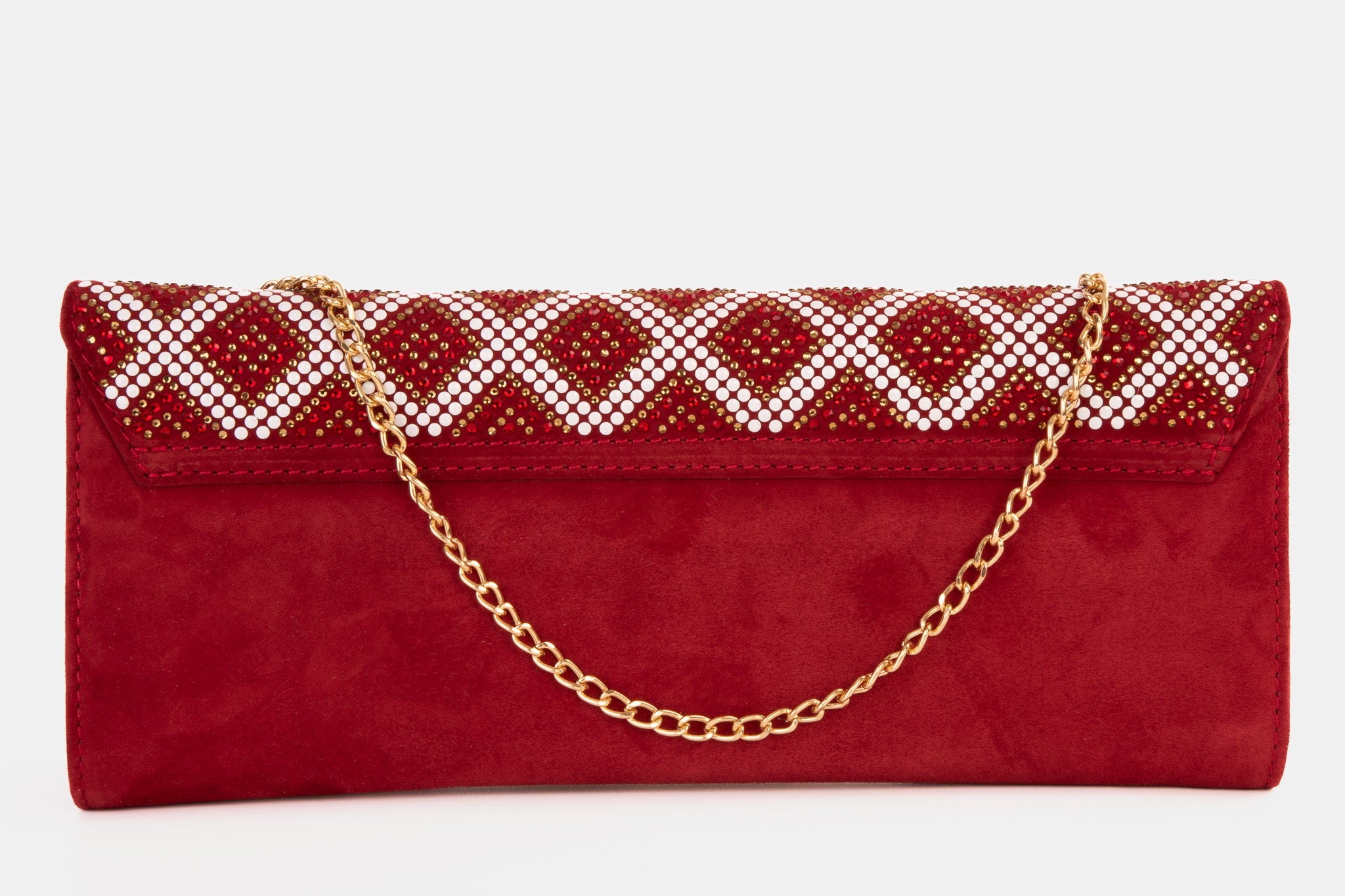 The Nampula Red Glitter Suede Leather Clutch On Sale