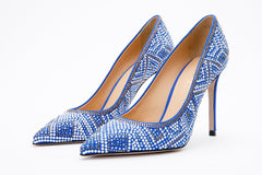 The Nampula Sax Blue Glitter Leather Pump Shoe For Sale