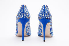 The Nampula Sax Blue Glitter Leather Pump Shoe For Sale