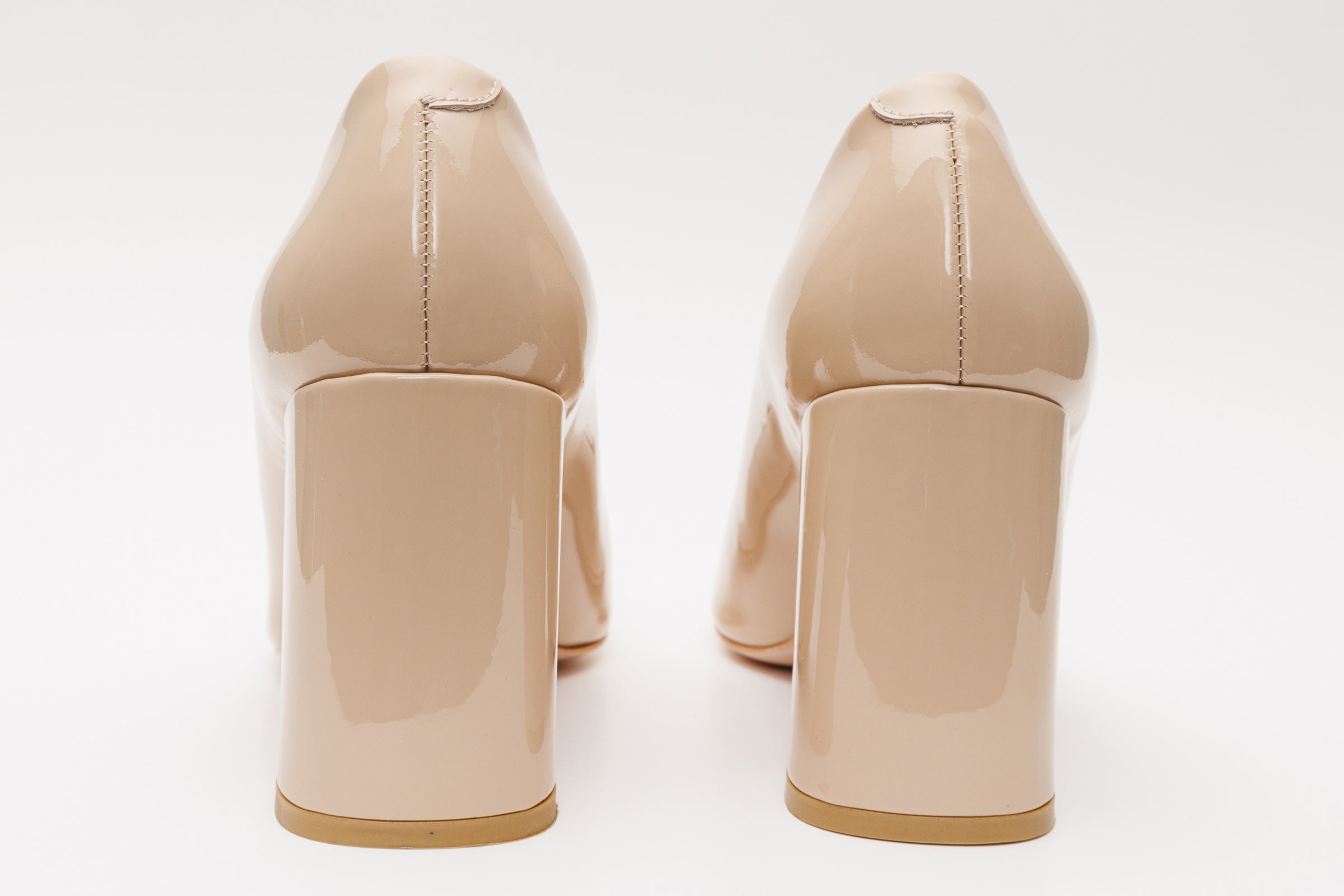 The Ferrara Cream Patent Leather Block Heel Pump Shoe All New