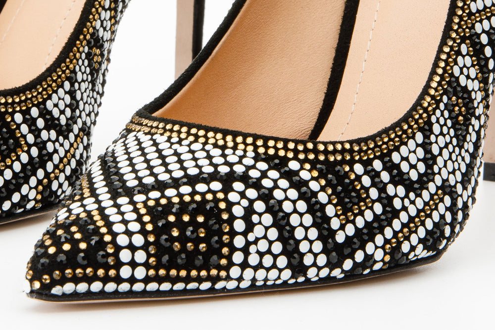 The Nampula Black Glitter Leather Pump Shoe Fine Craftsmanship