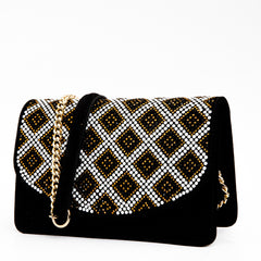 The Nampula Black Glitter Suede Leather Handbag Exclusive Style
