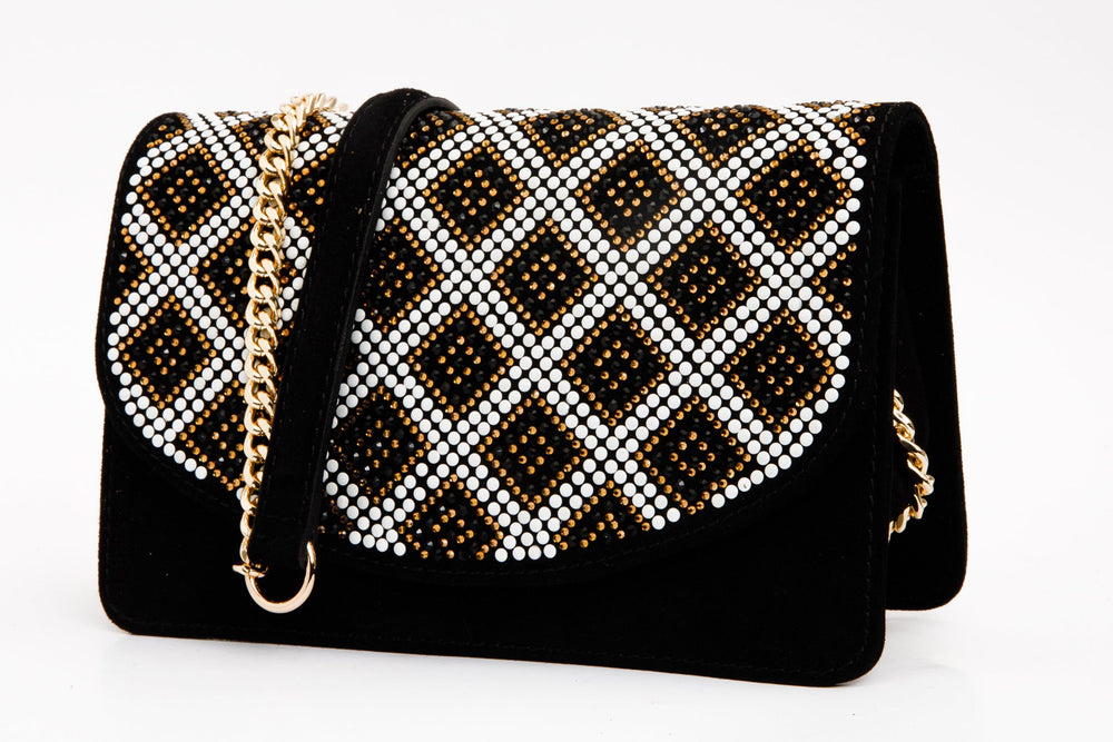 The Nampula Black Glitter Suede Leather Handbag Exclusive Style
