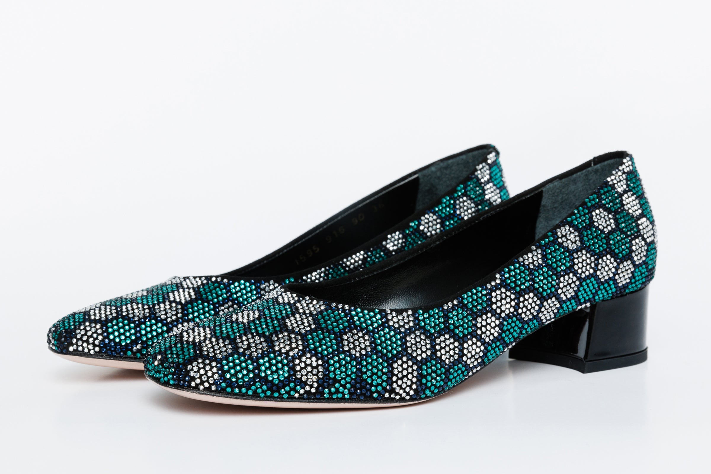 The Doha Turqoise Glitter Leather Block Pump Shoe On Sale