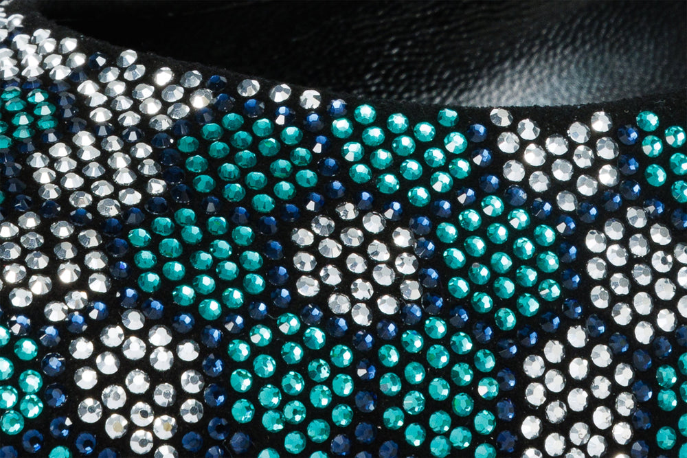 The Doha Turqoise Glitter Leather Block Pump Shoe On Sale