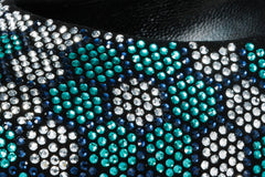 The Doha Turqoise Glitter Leather Block Pump Shoe On Sale