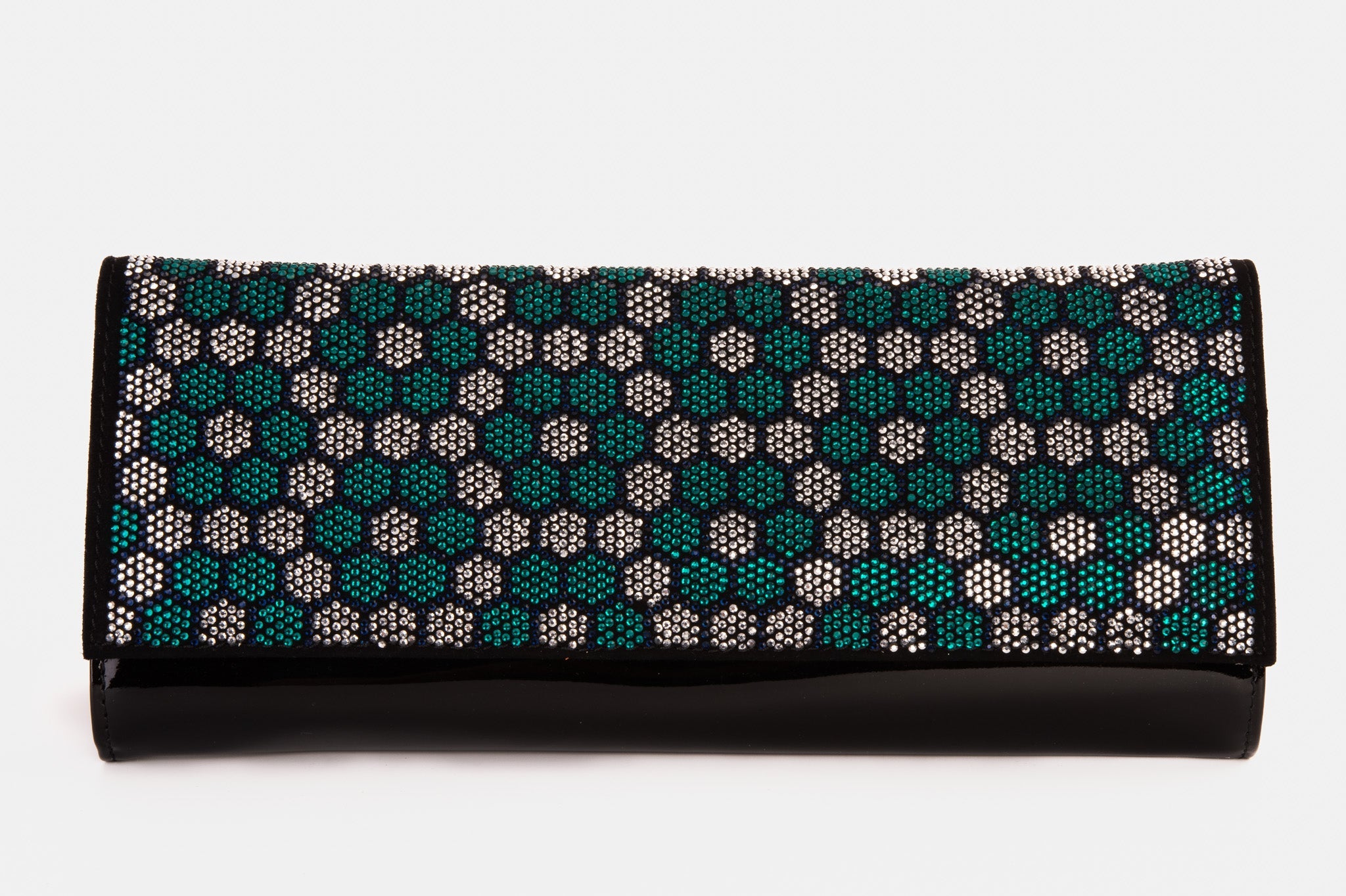 The Doha Black Leather Glitter Clutch For Sale