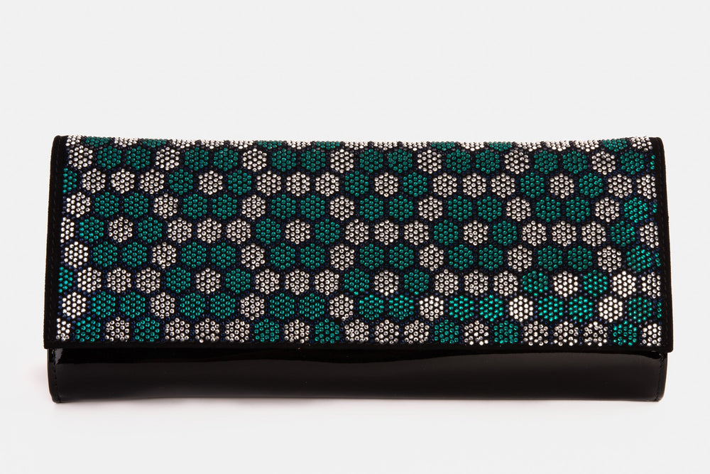 The Doha Black Leather Glitter Clutch For Sale