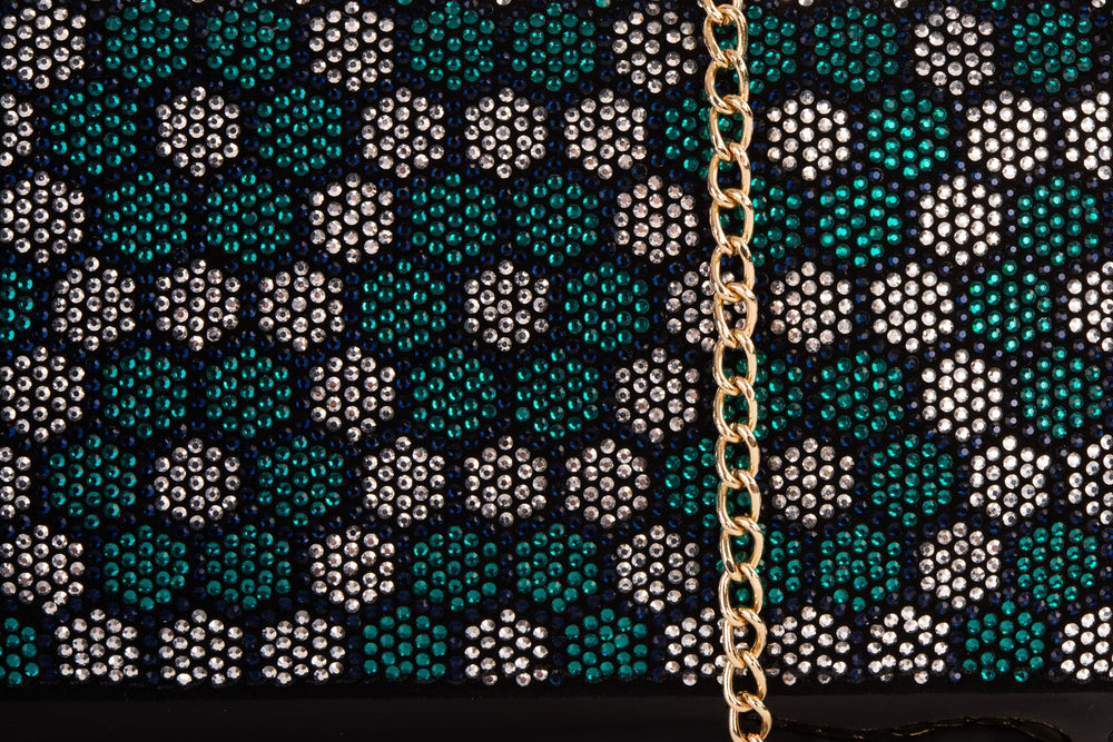 The Doha Black Leather Glitter Clutch For Sale