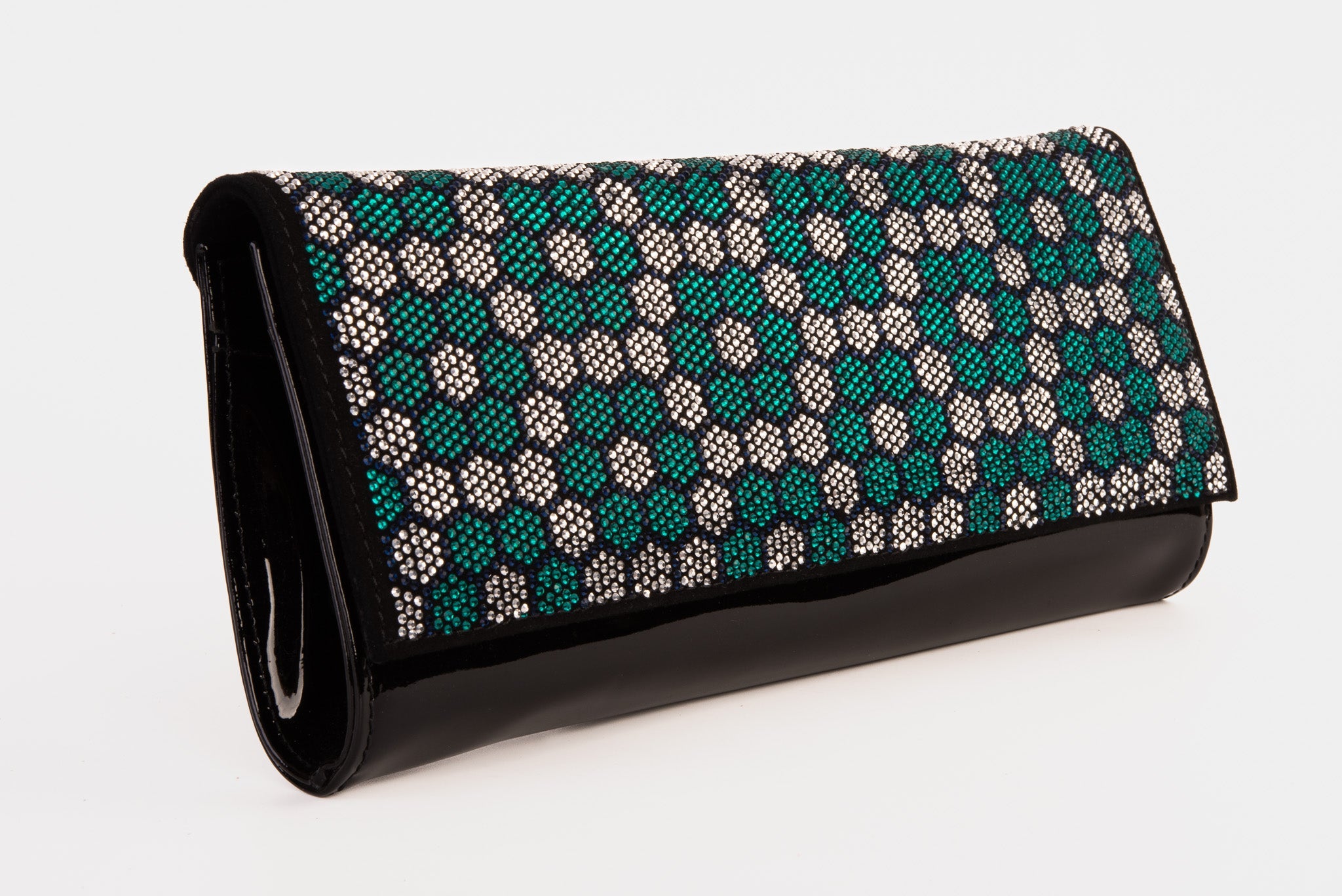 The Doha Black Leather Glitter Clutch For Sale