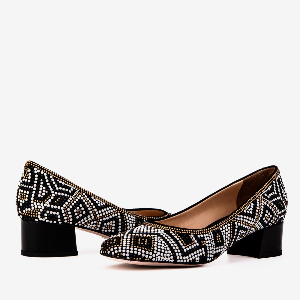 Nampula Crystal-Embellished Black Leather Pump All New
