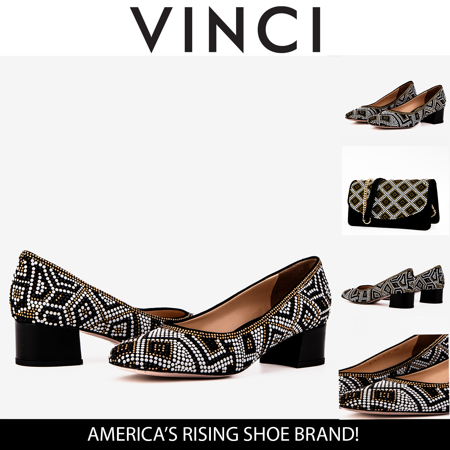 Nampula Crystal-Embellished Black Leather Pump All New