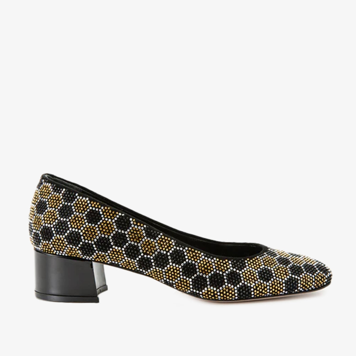The Doha Gold Black Glitter Leather Block Pump Shoe Universal Fit