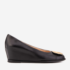 The Selene Black Leather Wedge Heel Shoe Exclusive Style