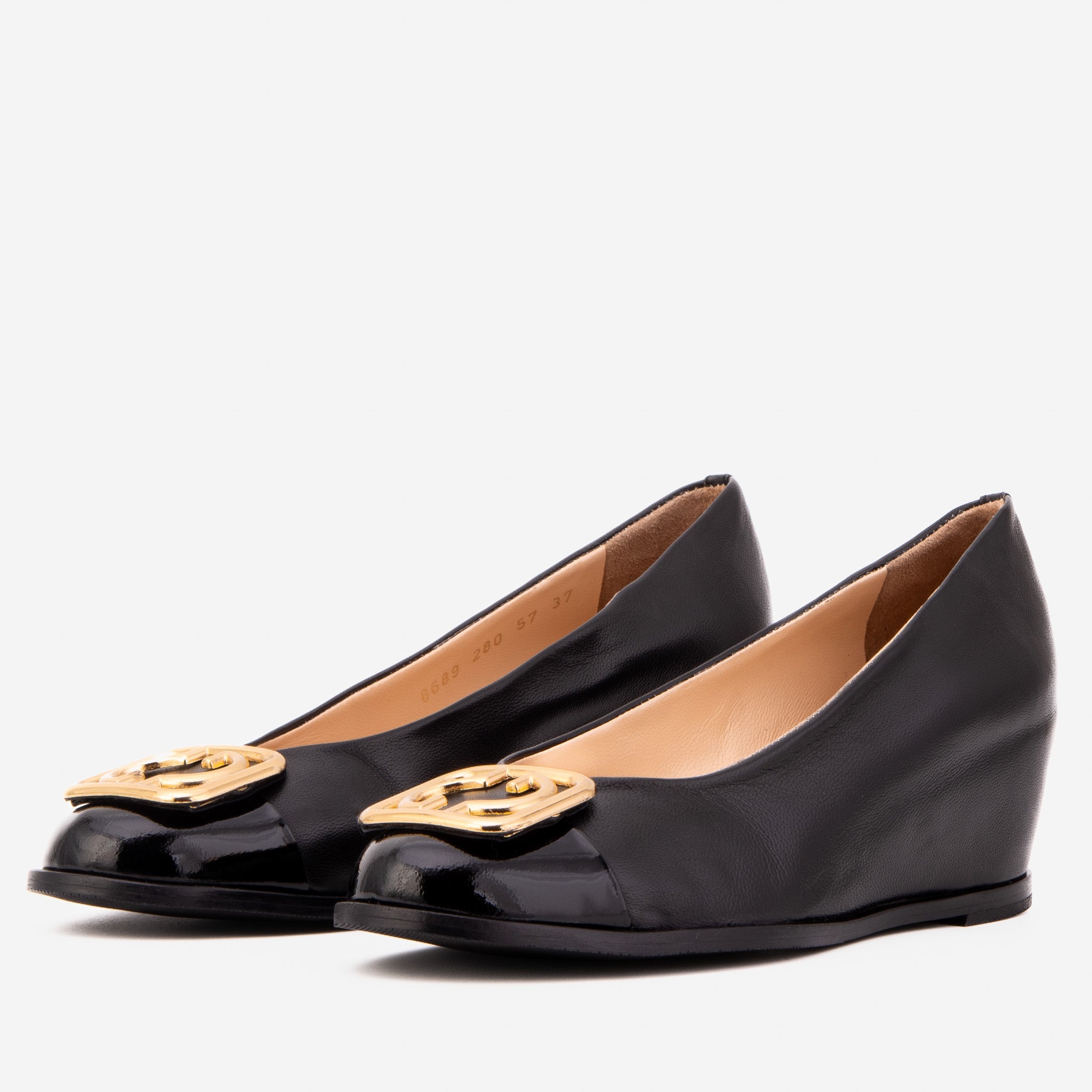 The Selene Black Leather Wedge Heel Shoe Exclusive Style