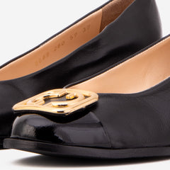 The Selene Black Leather Wedge Heel Shoe Exclusive Style