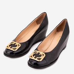 The Selene Black Leather Wedge Heel Shoe Exclusive Style