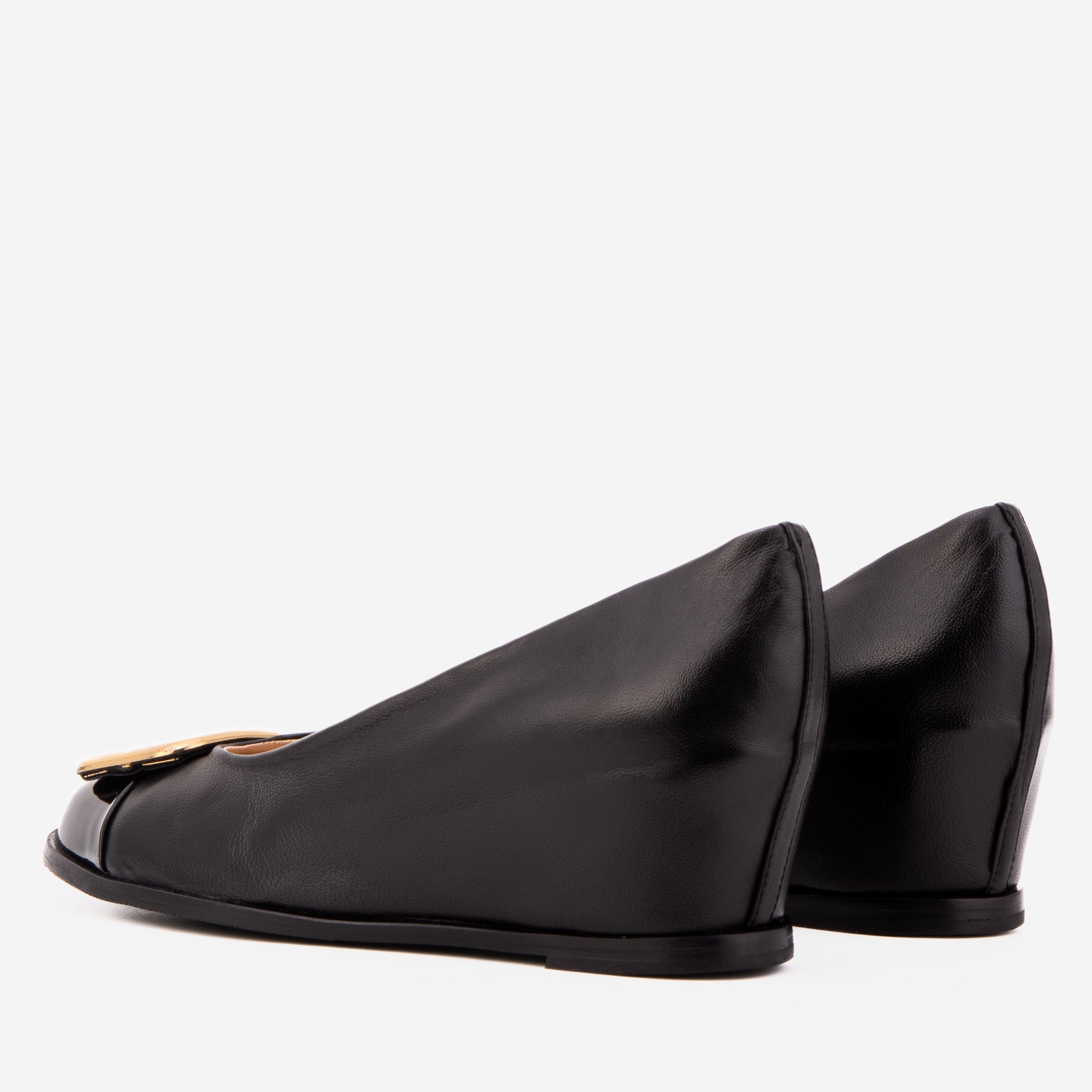 The Selene Black Leather Wedge Heel Shoe Exclusive Style